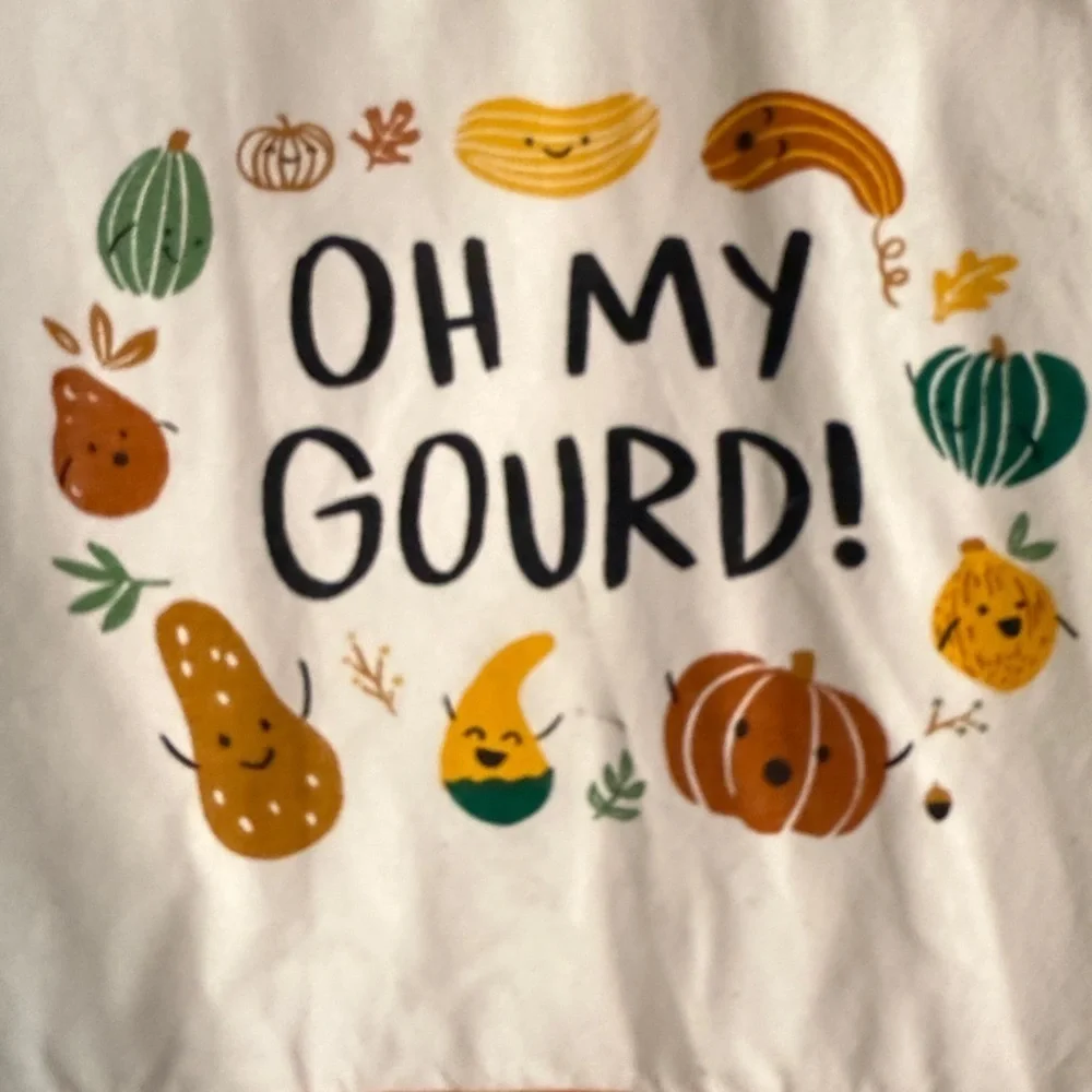 Paper Source “Oh My Gourd” Fall-Themed Apron with Orange Trim, 2 Pockets. OS.